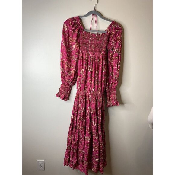 Free People Sweet Escape Smocked Shirred Maxi Dress Size S Boho Pink Floral NEW - Picture 3 of 9